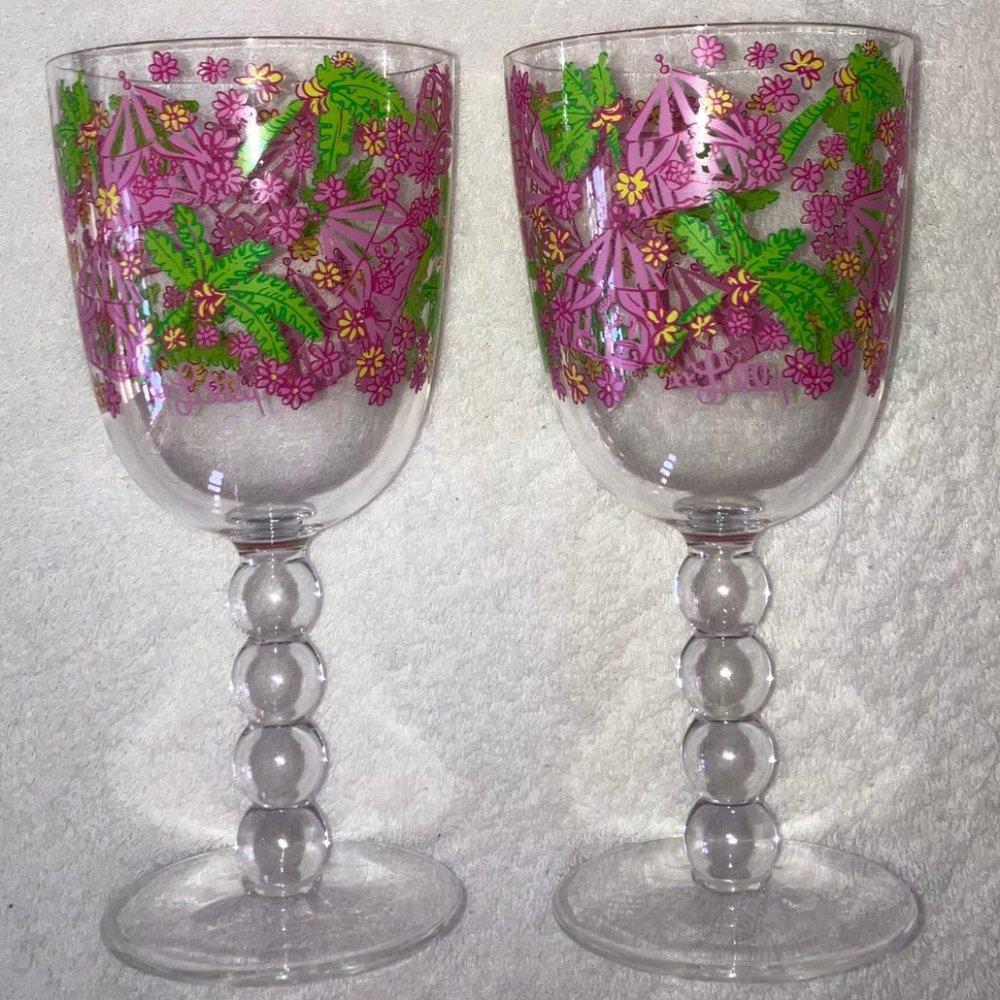 Lilly Pulitzer CABANARAMA acrylic wine glasses - NWOT